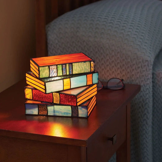 Lampe de Table à Abat-Jour en Verre Coloré avec Motif Livre - BlxckFR