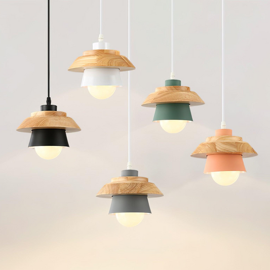 Lustre Bois Rustique et Pierre Naturelle - Foivo