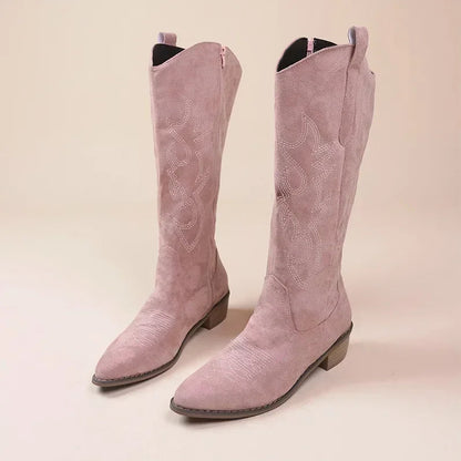 Bottes cowboy femme brodées - Chaussures western élégantes talon épais - Foivo