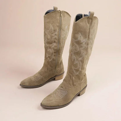 Bottines Femme Western Élégantes en Suede Rose et Beige