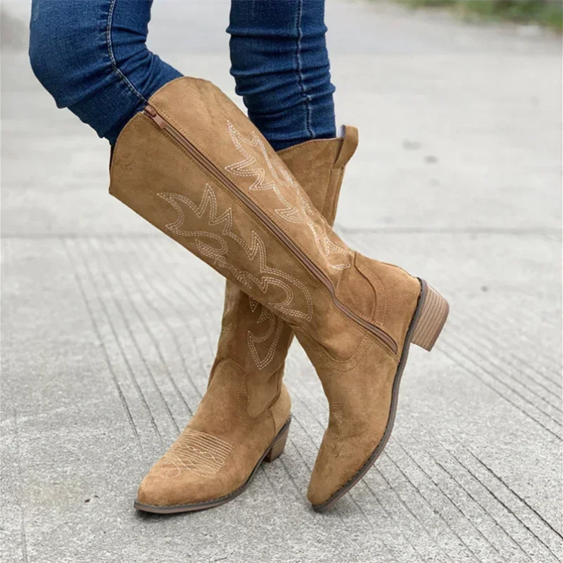 Bottes Cowboy Femmes Cuir Suede Brodées