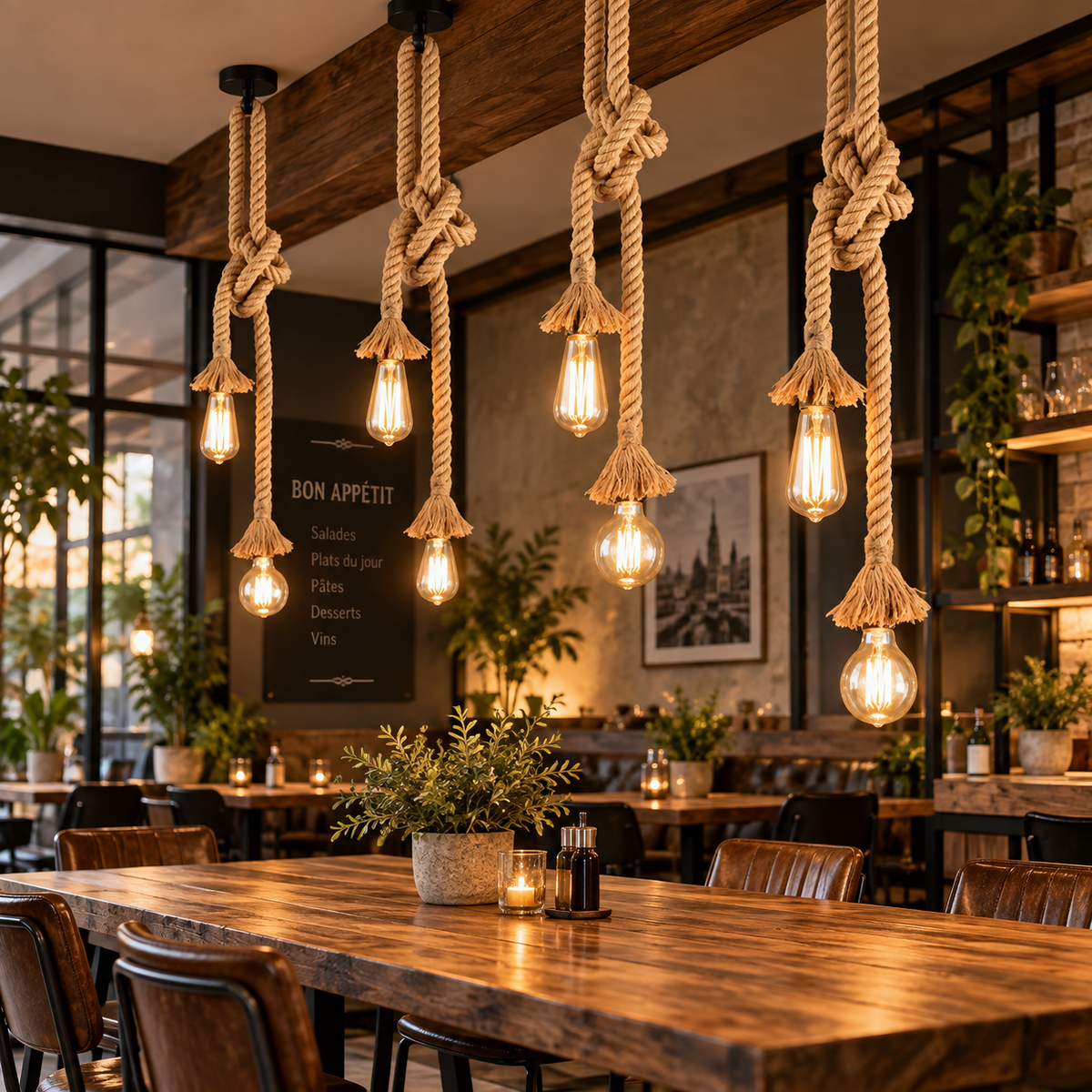 Suspension lumineuse en corde style industriel – Lampe à suspendre rustique pour salon, salle à manger ou restaurant-lumière-Oslo France