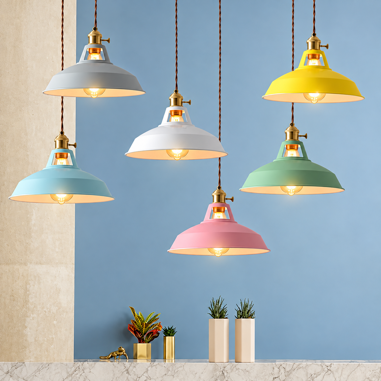 Suspension lumineuse industrielle colorée – Lampe à suspendre style vintage pour cuisine, salon ou salle à manger-lumière-Multicolore-Seul-Oslo France