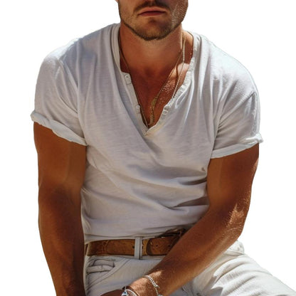 T-shirt Henley Décontracté à Manches Courtes 1