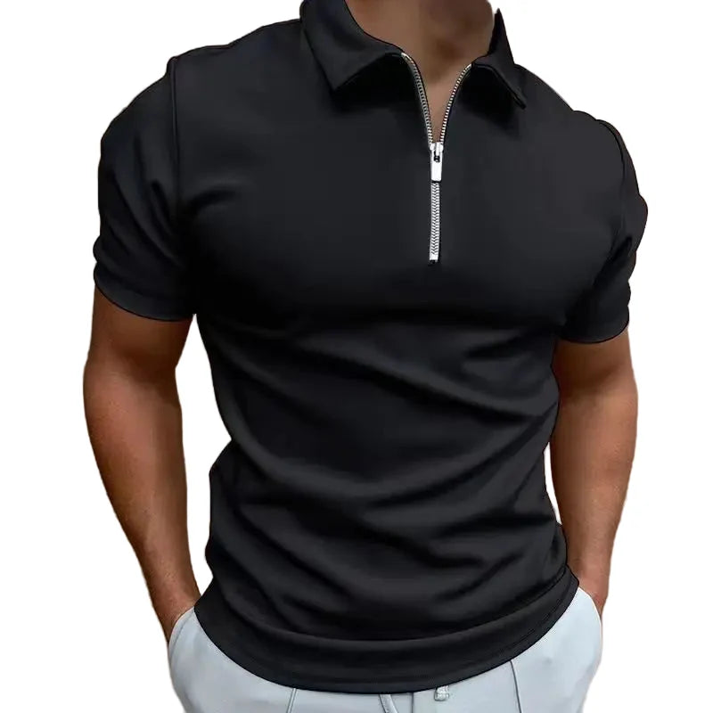 T-shirt Homme Coton Manches Courtes Col Zippé Confortable - Foivo