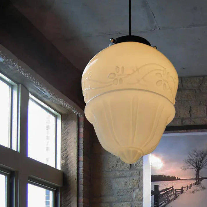 Luminaire en Verre Blanc Suspendu – Éclairage Chic Rétro