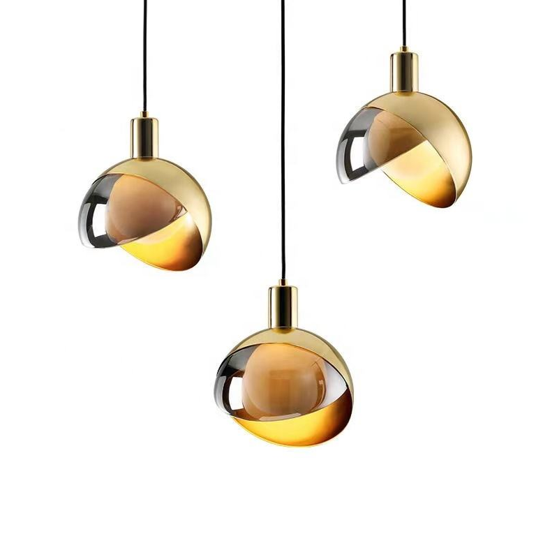 Luminaire Suspendu Élégant en Verre et Or - Lampe Pendante Design Scandi avec Abat-jour Gris - Foivo