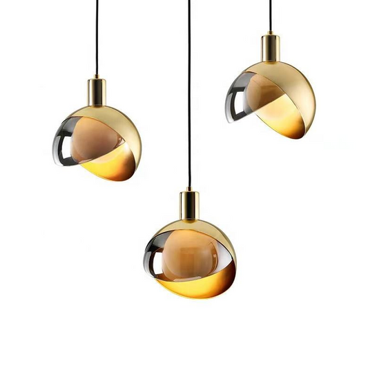 Luminaire Suspendu Élégant en Verre et Or - Lampe Pendante Design Scandi avec Abat-jour Gris - Foivo