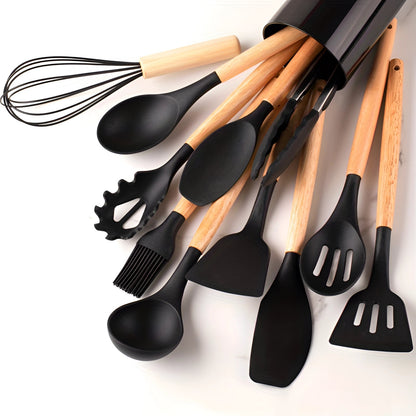 Ustensiles de Cuisine en Silicone et Bambou