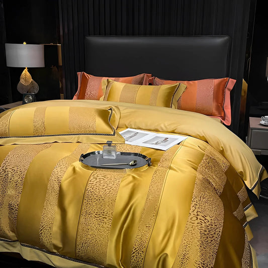 Ensemble de Lit Élégant – Satin Doux à Rayures pour un Sommeil de Rêve - BlxckFR