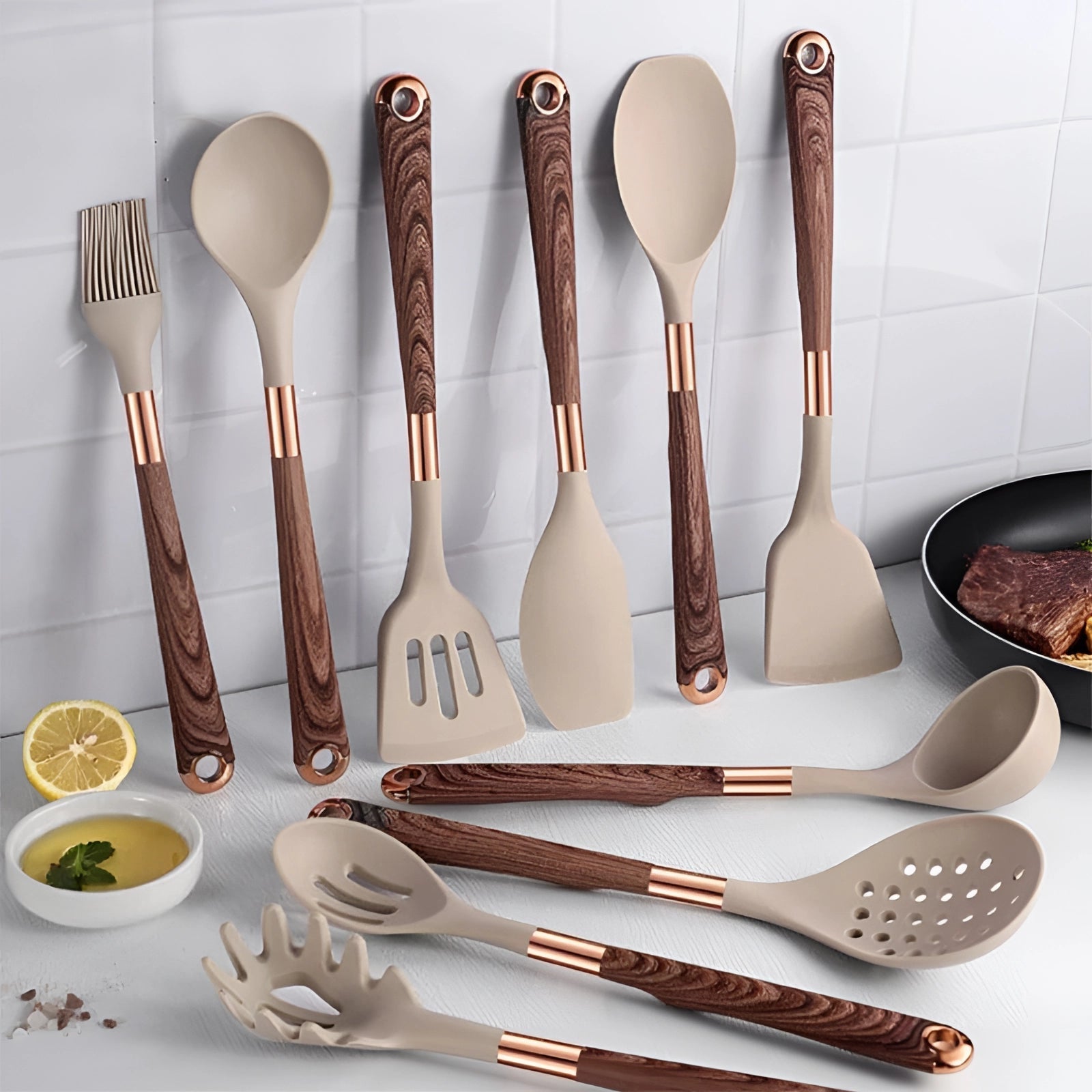 Ustensiles de Cuisine en Silicone et Bois pour Cuisson - BlxckFR