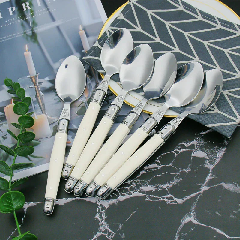 Couverts Luxe en Inox avec Manches Blancs