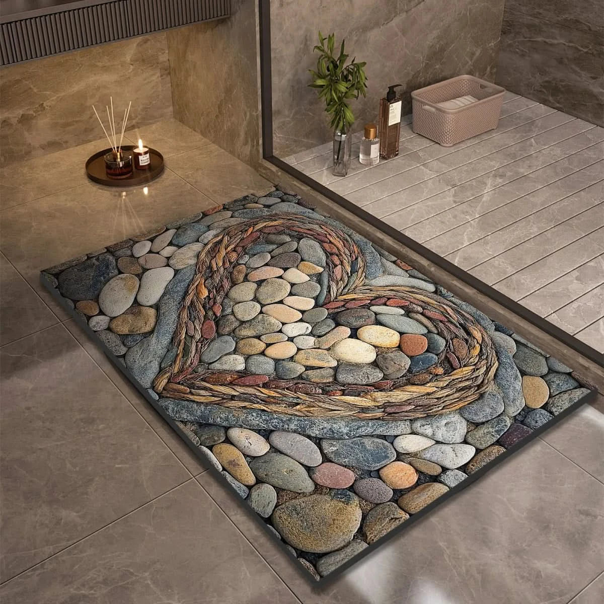 Tapis de bain, tapis de sol antidérapant pour salle de bain, design naturel et décoratif-salle de bain-6-40 cm x 60cm-Oslo France