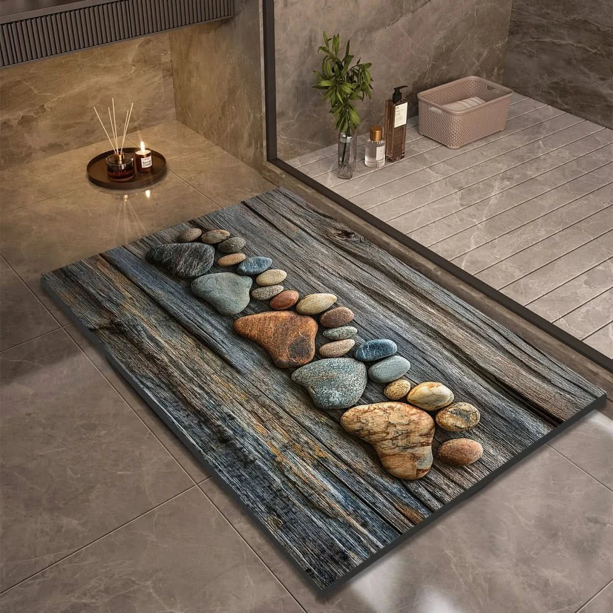 Tapis de bain, tapis de sol antidérapant pour salle de bain, design naturel et décoratif-salle de bain-Oslo France