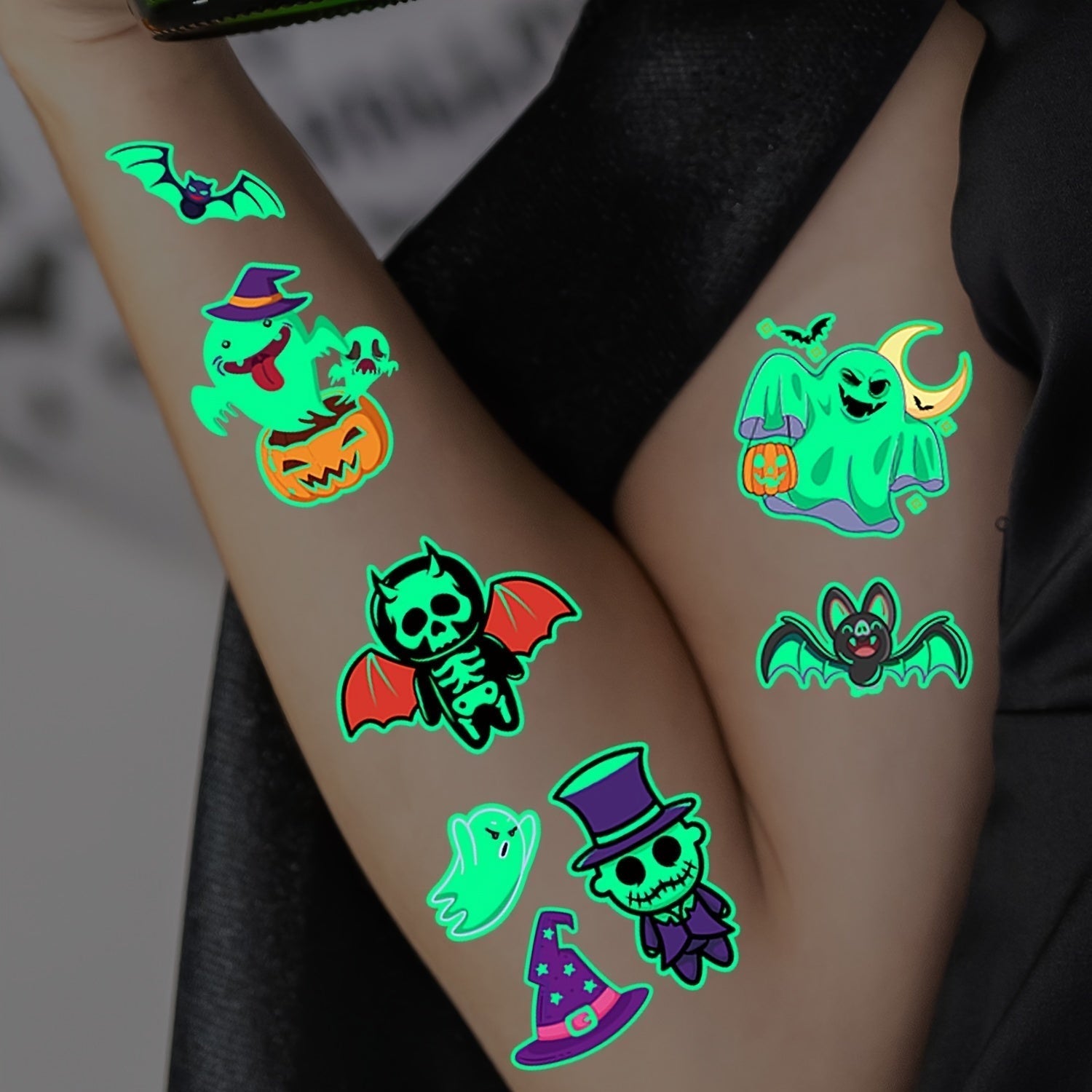 Autocollants Tatouages Éphémères Lumineux pour Halloween - Foivo