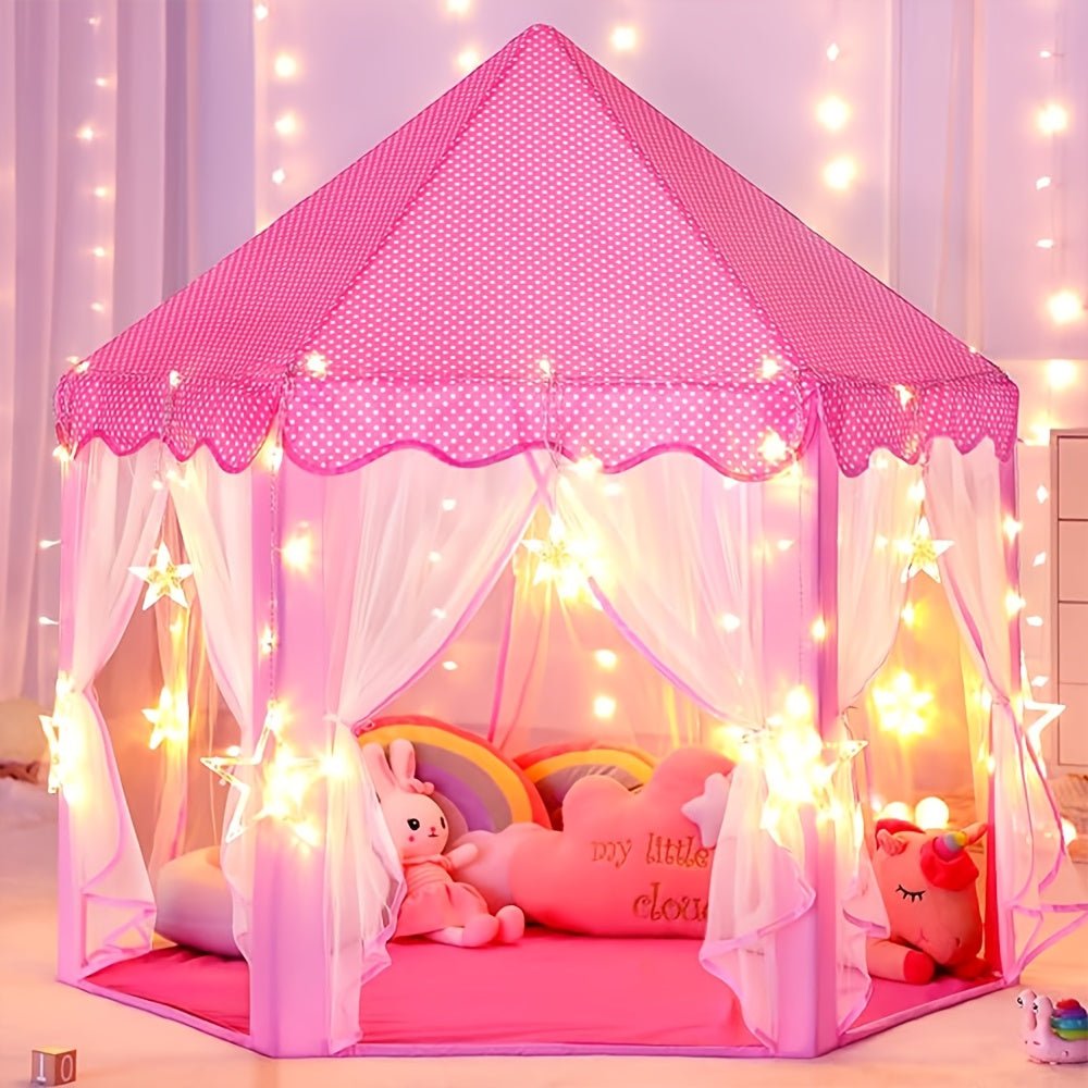 Tente de jeu Enfant pliable avec lumières étoiles et design princesse - Foivo