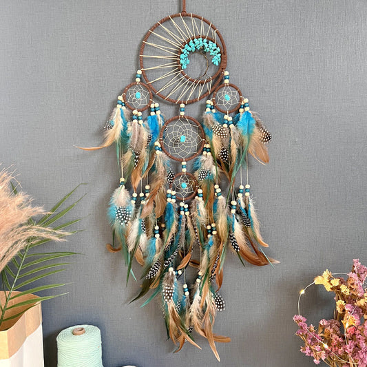Attrape-Rêves Turquoise Naturel pour Décoration Chambre - Foivo