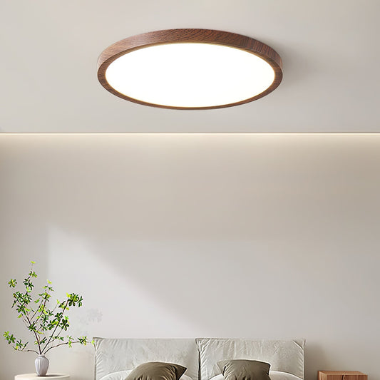 Luminaire Plafond Rond Élégant en Acrylique - Éclairage LED Chaud et Design avec Aspect Bois Clair - Foivo