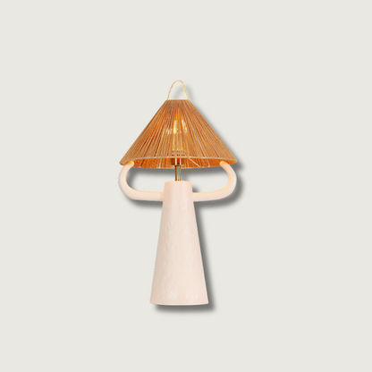 Lampe de Table en Terre Cuite Charmante avec Abat-jour en Fibre Naturelle - Foivo