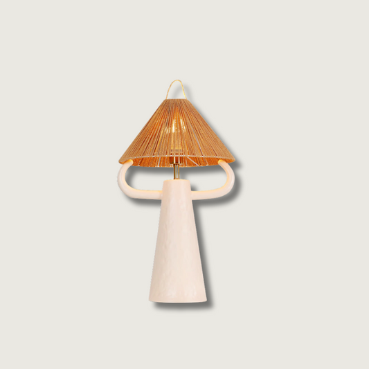 Lampe de Table en Terre Cuite Charmante avec Abat-jour en Fibre Naturelle - Foivo