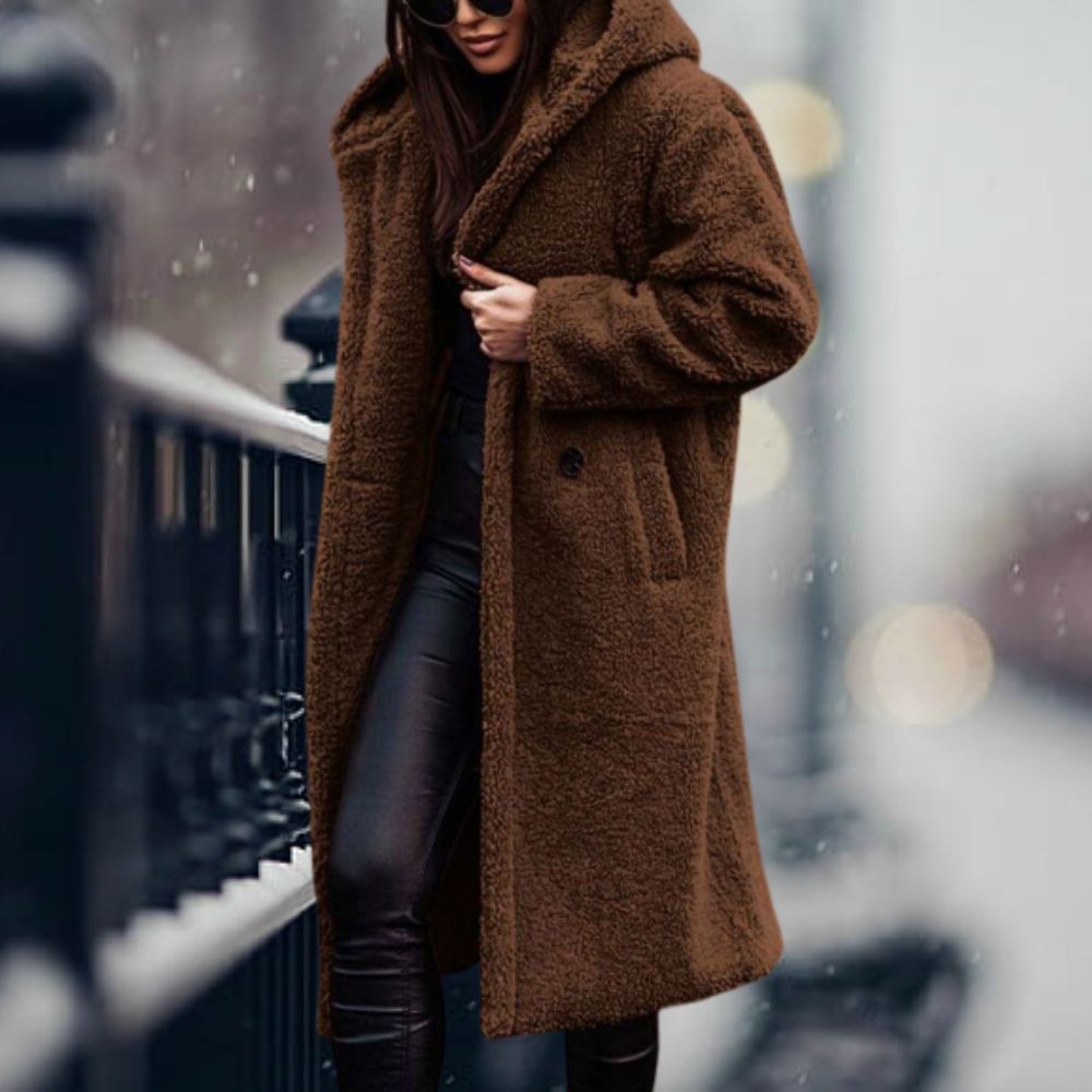 Veste longue en fausse fourrure douce et élégante