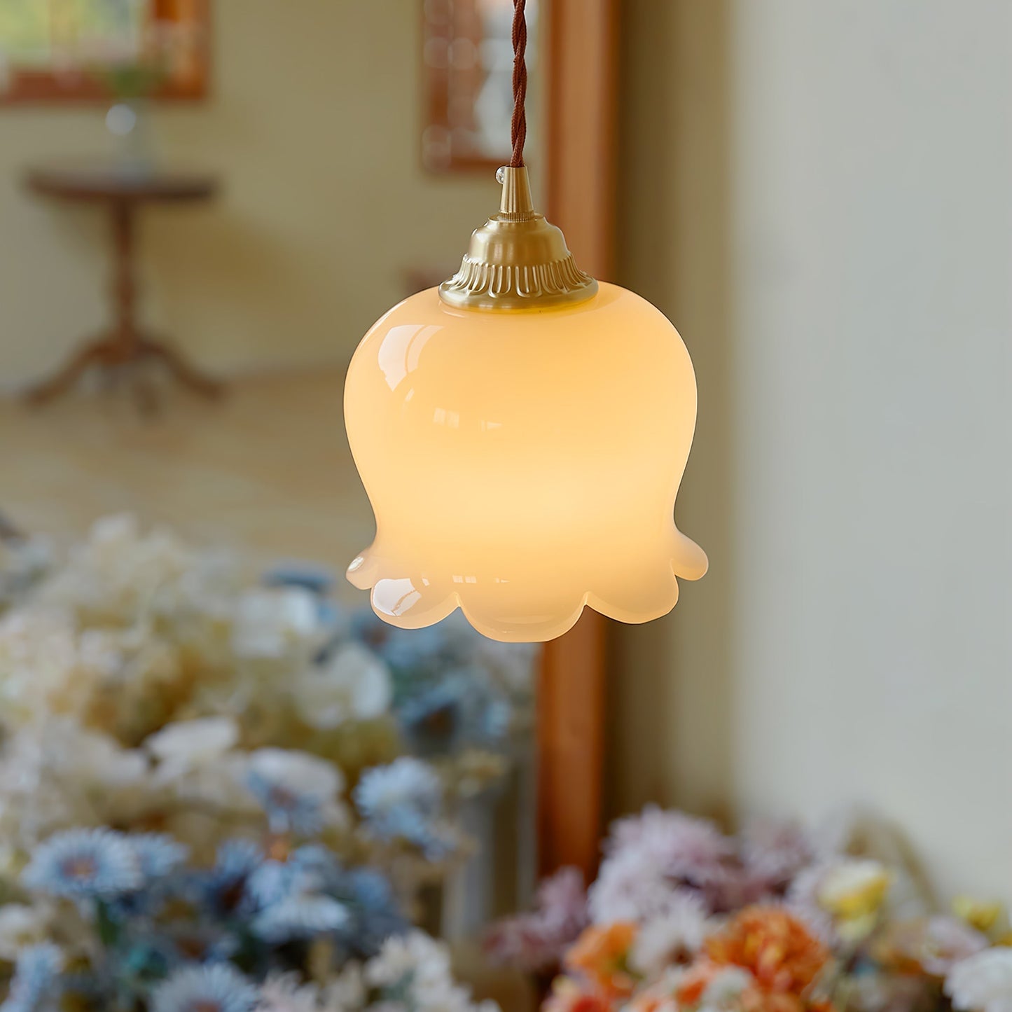 Lampe Suspendue Élégante en Métal et Résine Fleuri - Foivo