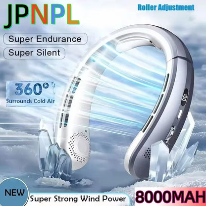 Ventilateur de cou portable rechargeable avec affichage LED et réglage de vitesse 0