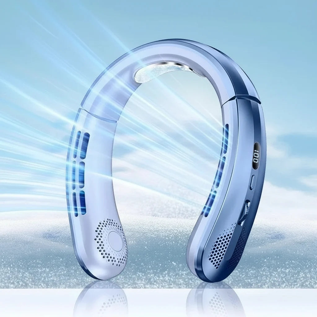 Ventilateur de cou portable rechargeable avec affichage LED et réglage de vitesse 14