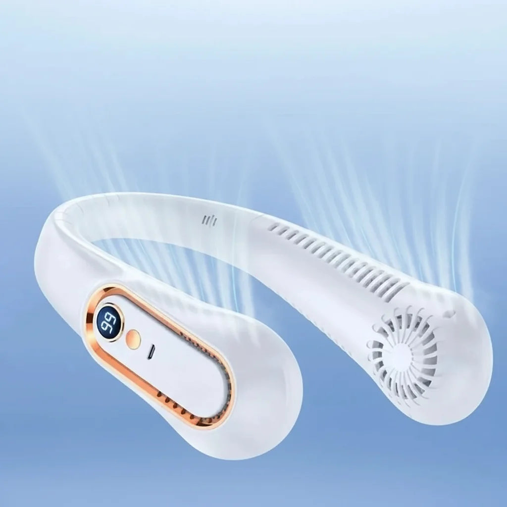 Ventilateur de cou portable rechargeable avec affichage LED et réglage de vitesse 6