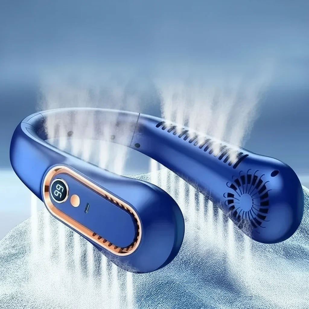Ventilateur de cou portable rechargeable avec affichage LED et réglage de vitesse 9