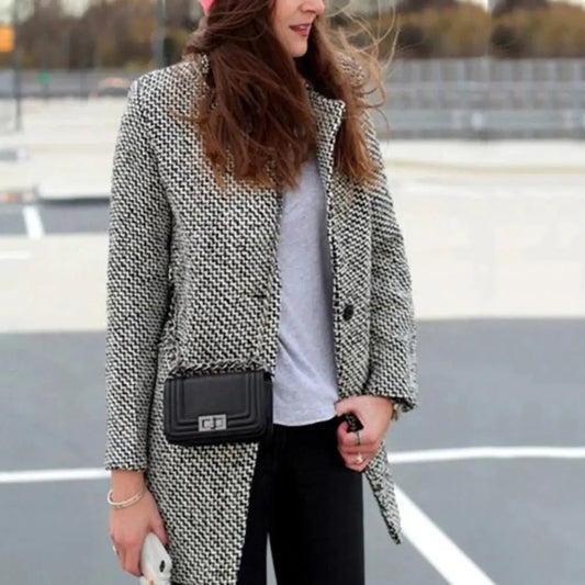 Manteau Femme Laine Élégant Carreaux Raffiné - Foivo