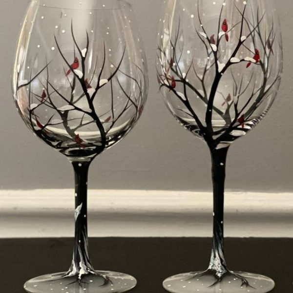 Verres à Vin Arbre des Quatre Saisons Design Artistique Peints à la Main 2