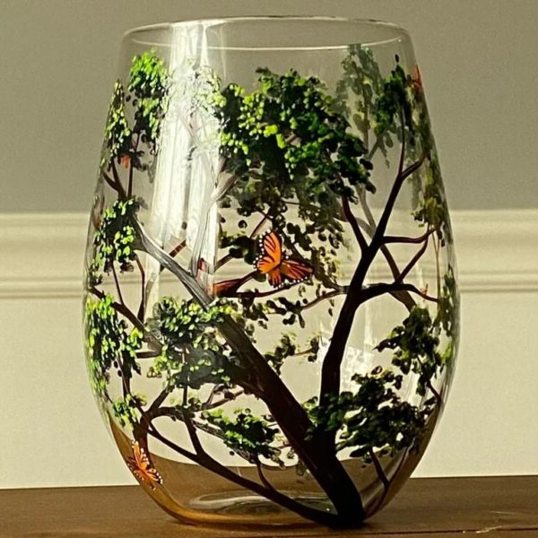 Verres à Vin Arbre des Quatre Saisons Design Artistique Peints à la Main 3