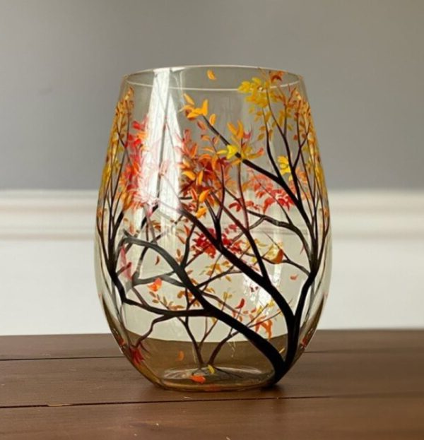 Verres à Vin Arbre des Quatre Saisons Design Artistique Peints à la Main 7