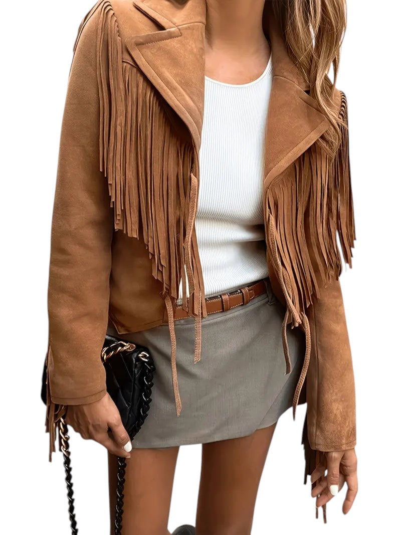 Veste Femme en Tissu à Franges Coupe Droite - Foivo