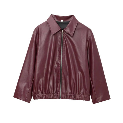 Veste Femme Cuir Col Classique Fermeture Éclair - Foivo