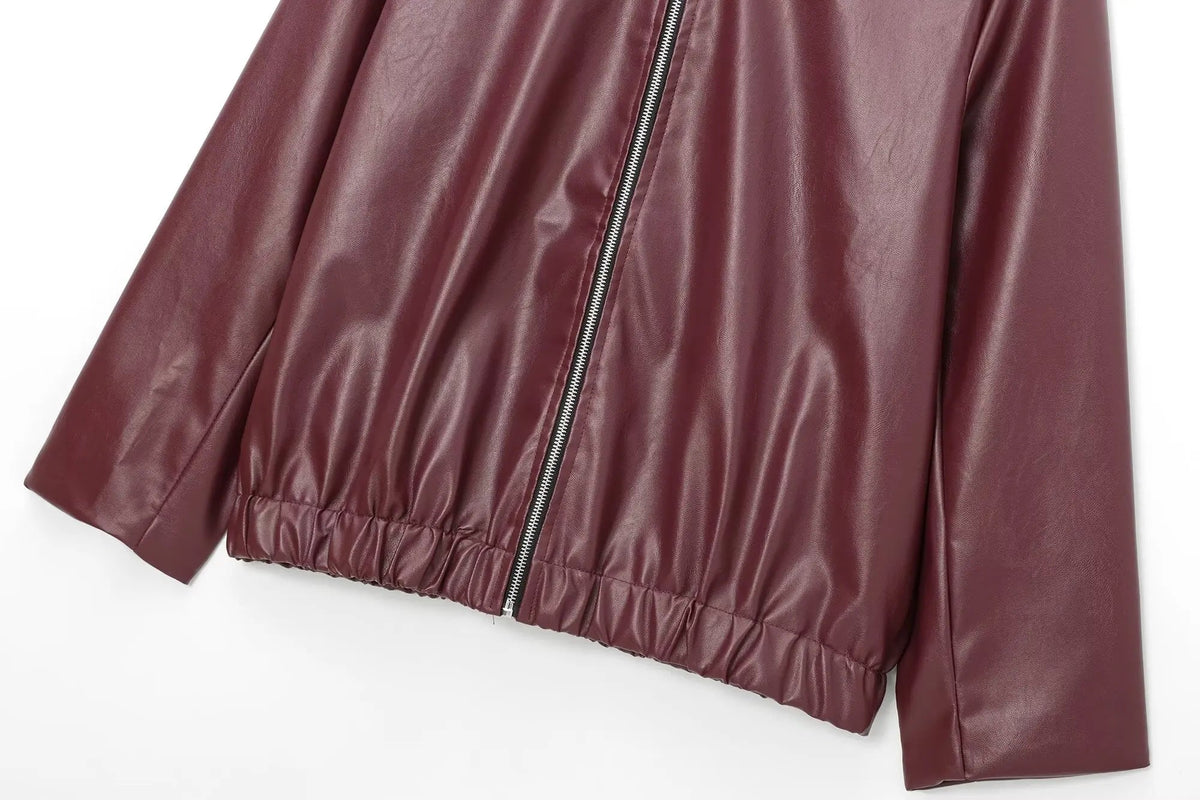 Veste en Cuir Femme Col Classique avec Fermeture Éclair 8