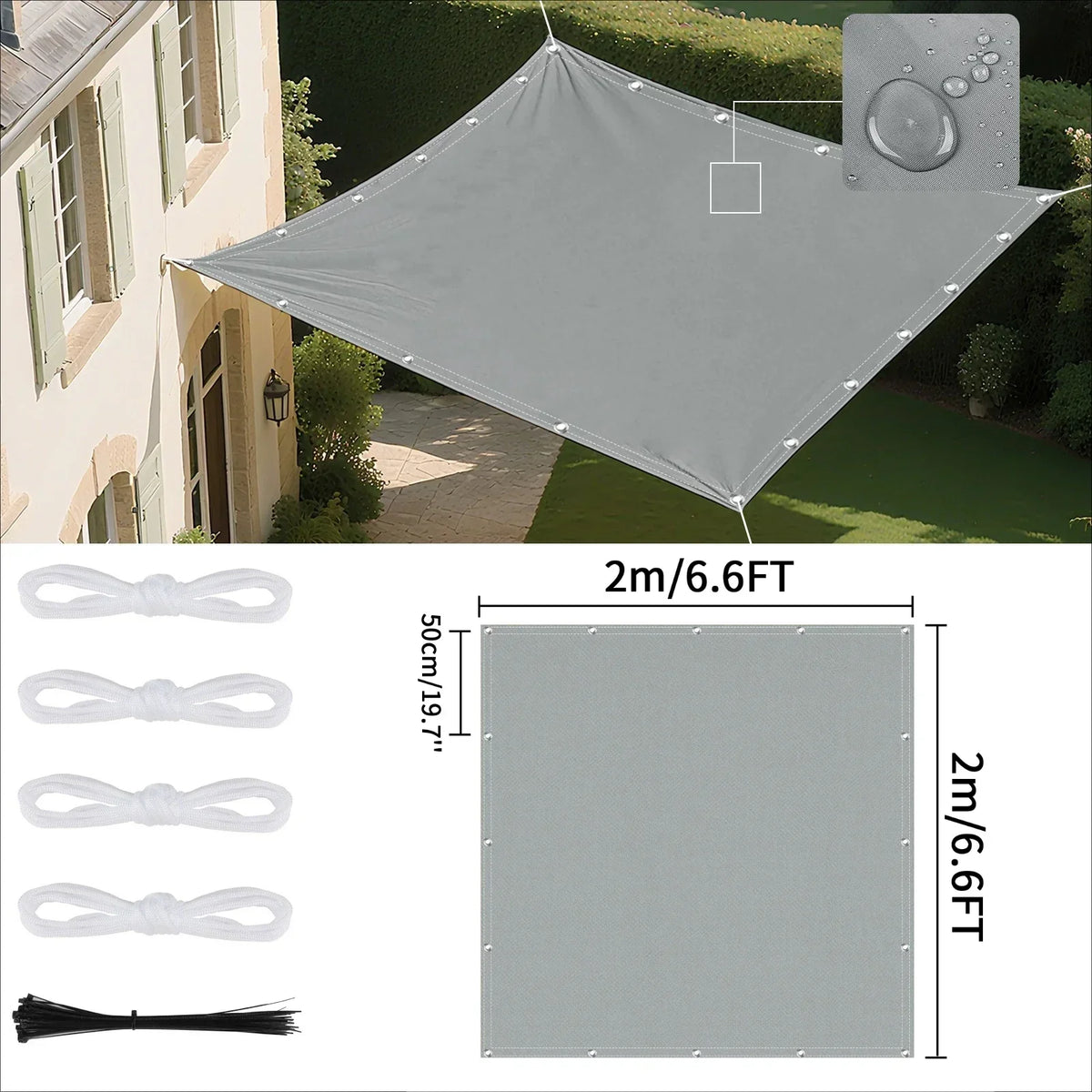 Voile d'ombrage imperméable avec œillets pour extérieur 10