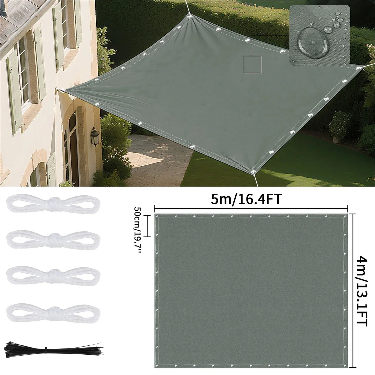 Voile d'ombrage imperméable avec œillets pour extérieur 12