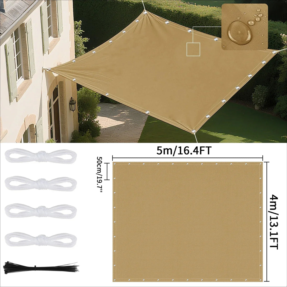Voile d'ombrage imperméable avec œillets pour extérieur 17