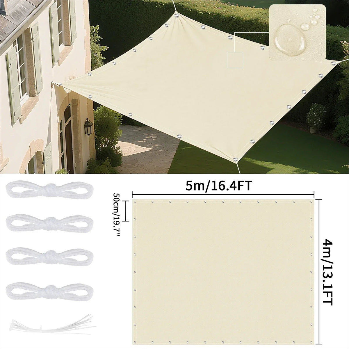 Voile d'ombrage imperméable avec œillets pour extérieur 20