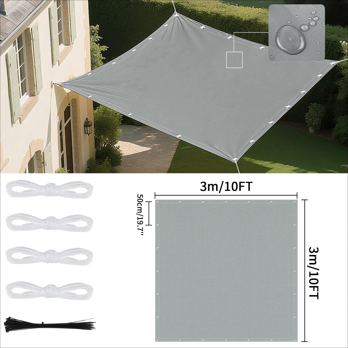Voile d'ombrage imperméable avec œillets pour extérieur 22
