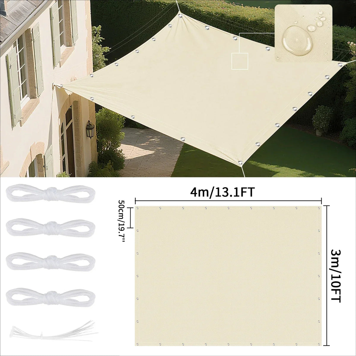 Voile d'ombrage imperméable avec œillets pour extérieur 25