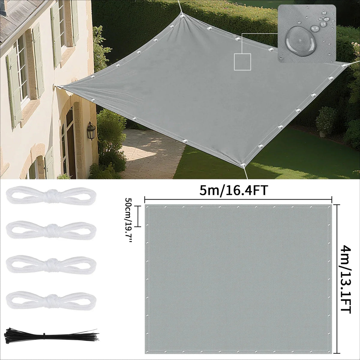 Voile d'ombrage imperméable avec œillets pour extérieur 9