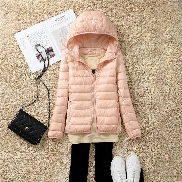 Manteau Duvet Léger et Compact avec Capuche Polaire
