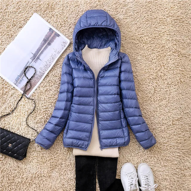 Manteau Duvet Léger et Compact avec Capuche Polaire