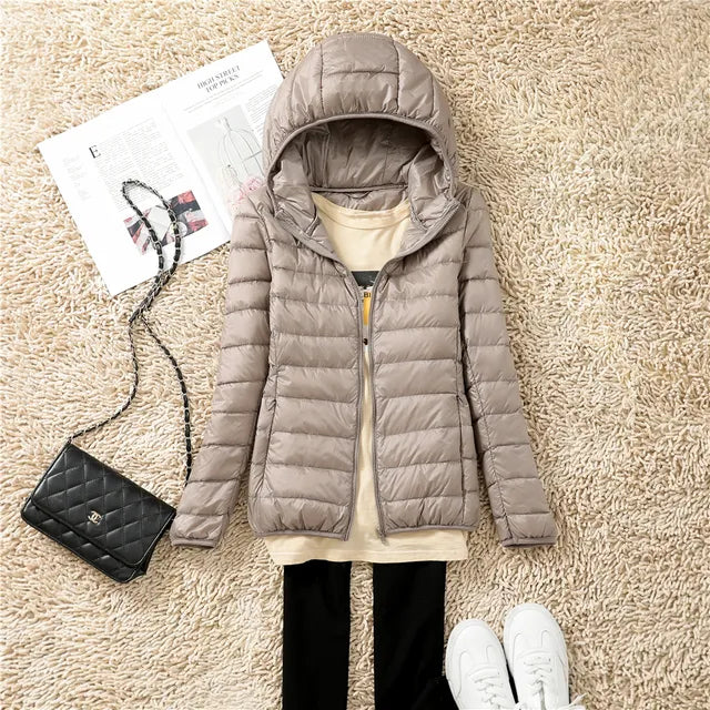 Manteau Duvet Léger et Compact avec Capuche Polaire