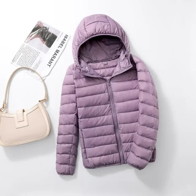 Manteau Duvet Léger et Compact avec Capuche Polaire