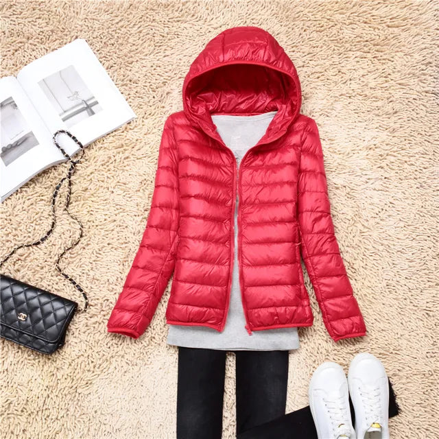 Manteau Duvet Léger et Compact avec Capuche Polaire