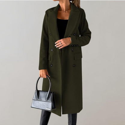 Manteau Élégant Long à Col Boutonné Classique